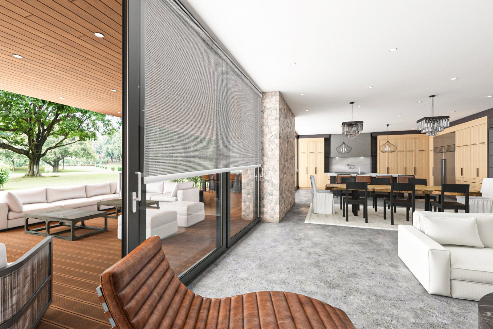 Indoor door with smart shade installed, blending seamlessly with modern interior design.