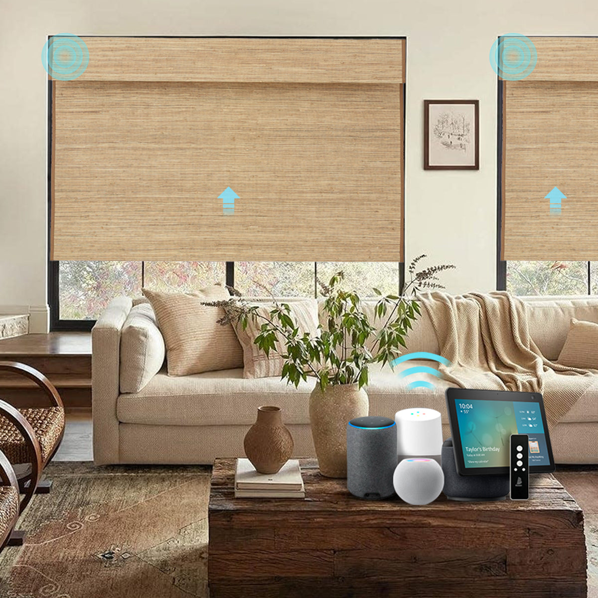 Smart Motorized Blackout Woven Wood Shades