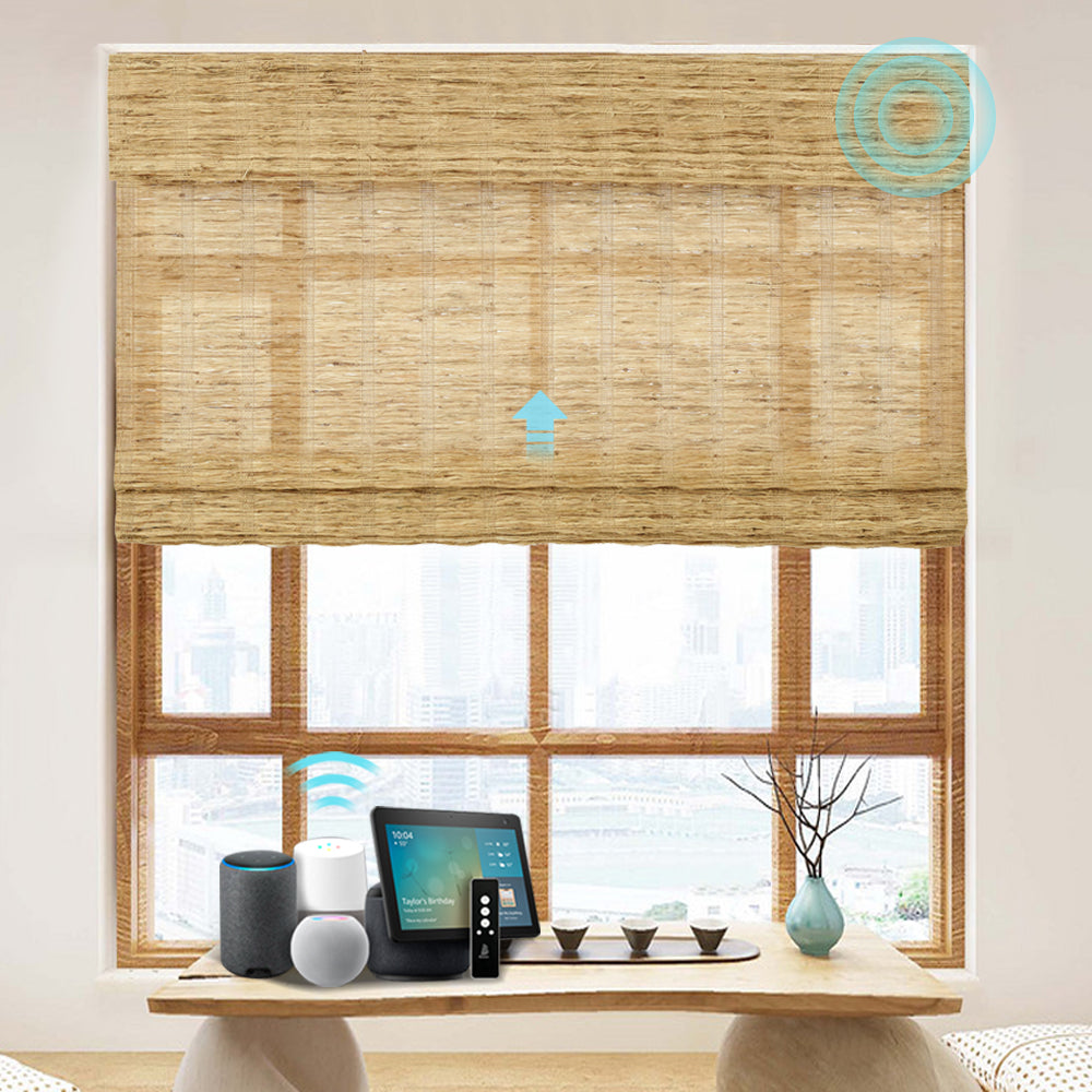Smart Motorized Woven Wood Shades 70% Light Filtering Viaura – BEASEN