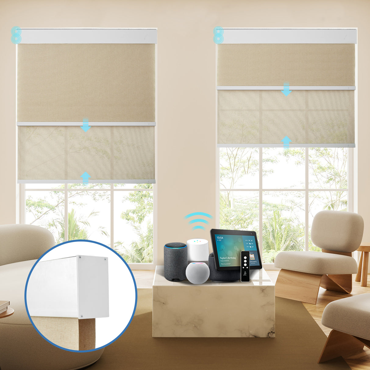 Smart Motorized Dual Pro Shades – Light Filtering & Blackout