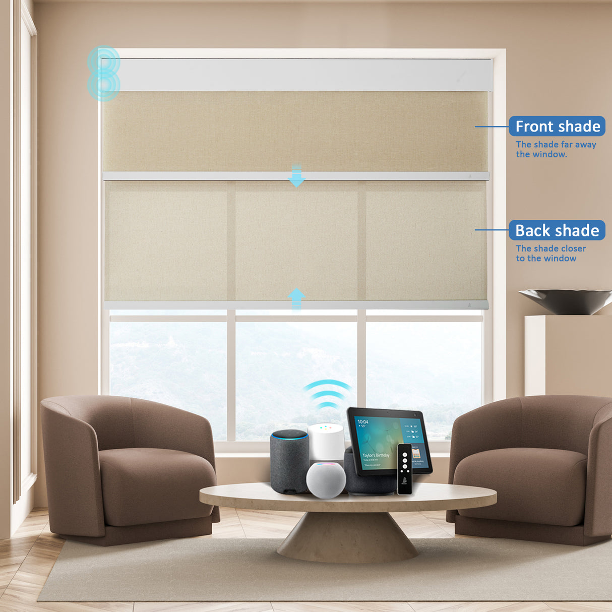 Smart Motorized Dual Pro Shades – Light Filtering & Blackout