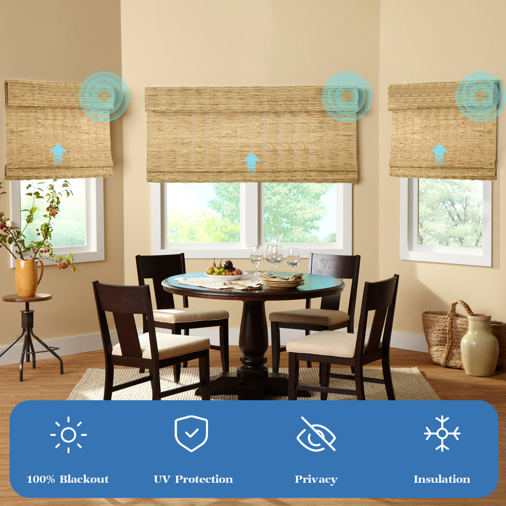 Smart Motorized Woven Wood Shades – 70% Light Filtering Viaura