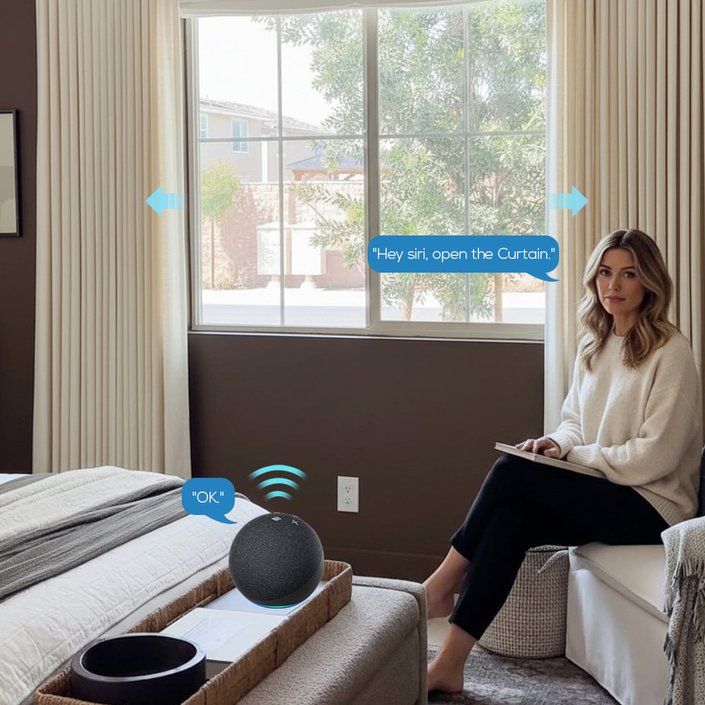 Motorized Linen Drapery Curtains – Smart Track System with 50/70/100% Blackout