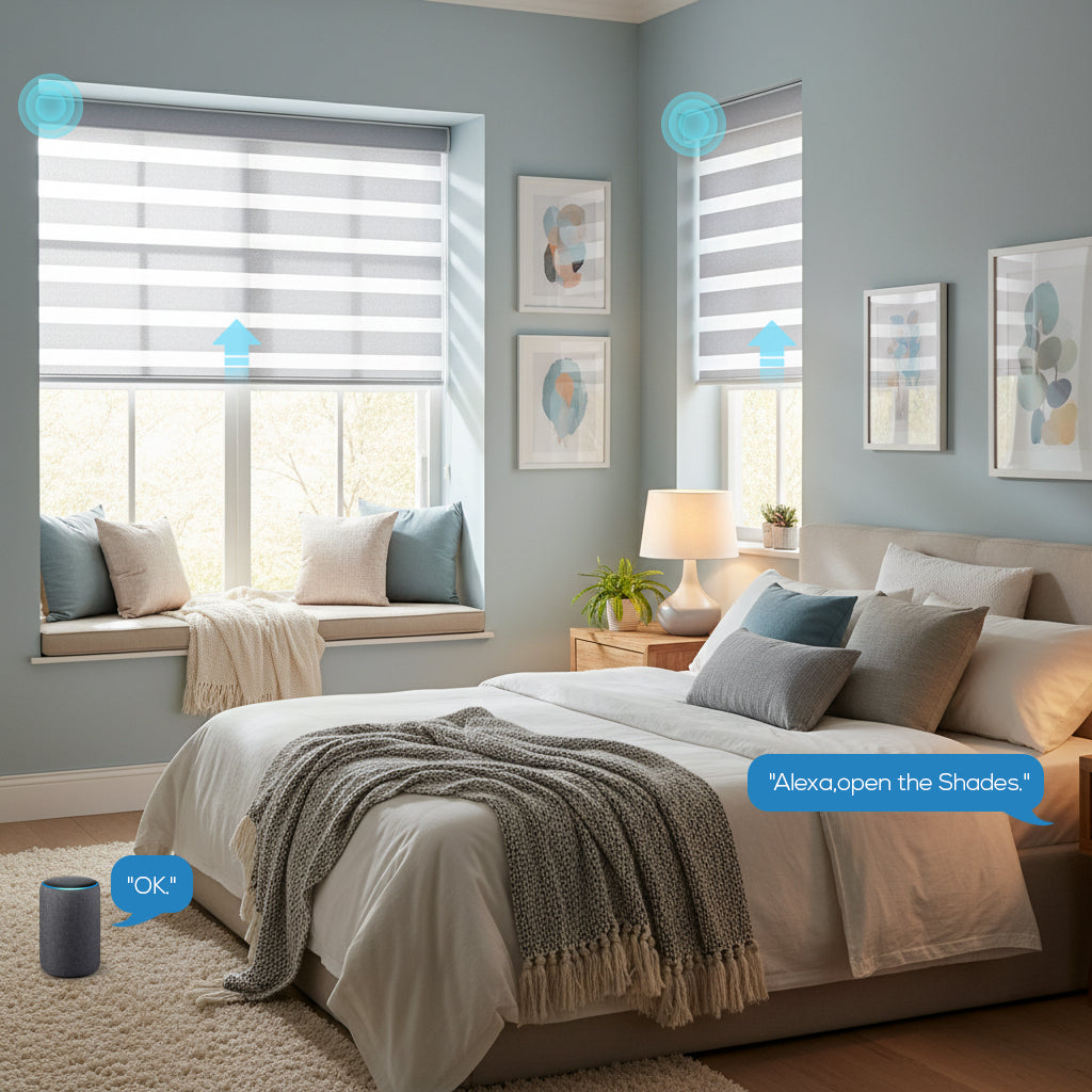 Smart Motorized Zebra Shades 85% Blackout 95mm Dune