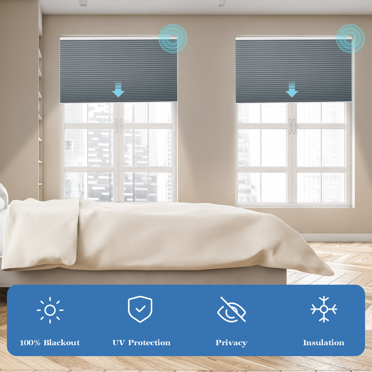 Motorized Blackout Cellular Shades Eoza