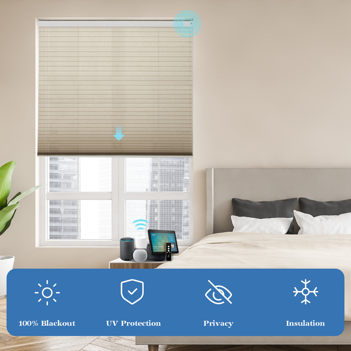 Motorized Light Filtering Cellular Shades Eoza