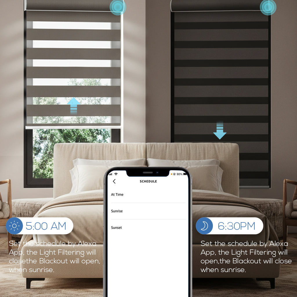 Smart Motorized Zebra Shades 85% Blackout 95mm Dune