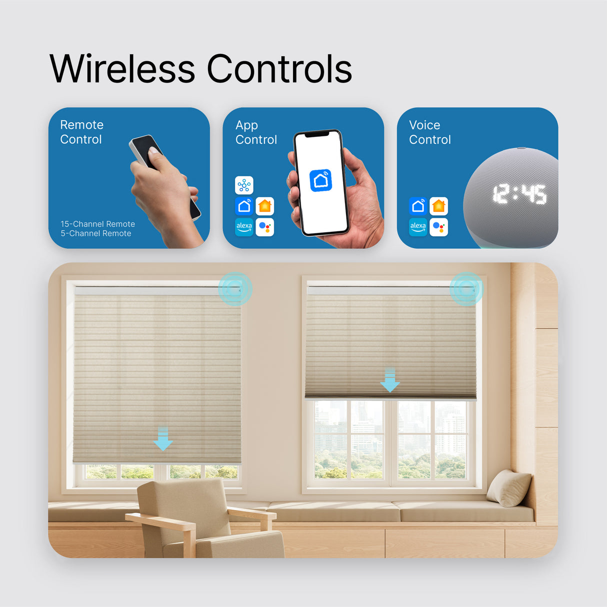 Motorized Light Filtering Cellular Shades Eoza
