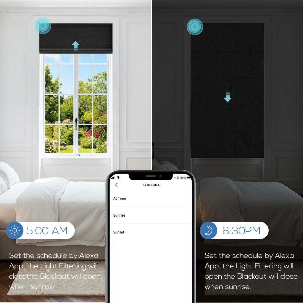 Smart Motorized Linen Roman Shades – 50% / 70% / 100% Blackout Terra