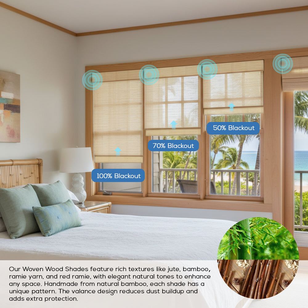 Smart Motorized 50%/70%/100% Blackout Woven Wood Shades - Tessa