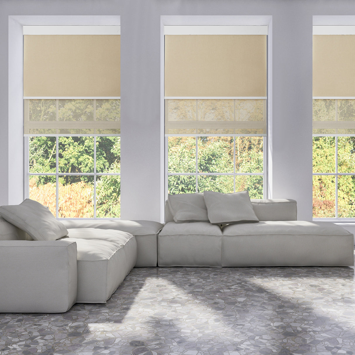 Smart Motorized Dual Pro Shades – Light Filtering & Blackout