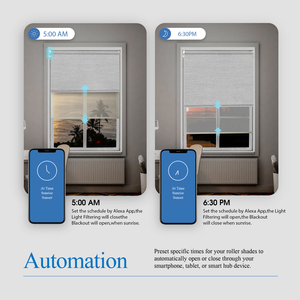 Smart Motorized Dual Shades – Light Filtering & Blackout