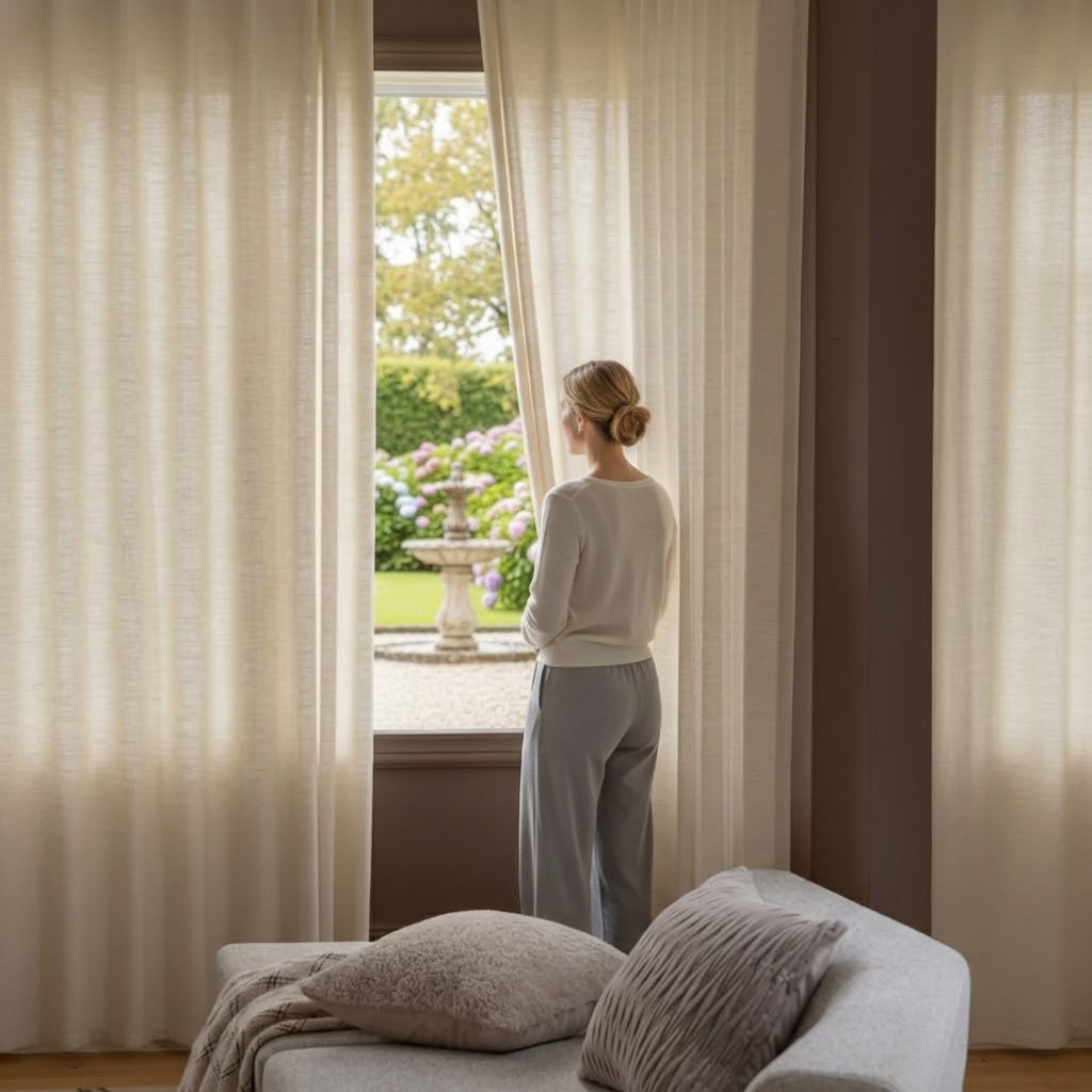 Motorized Linen Curtains with Drapery Rod – Designed Light in 50/70/100% Blackout
