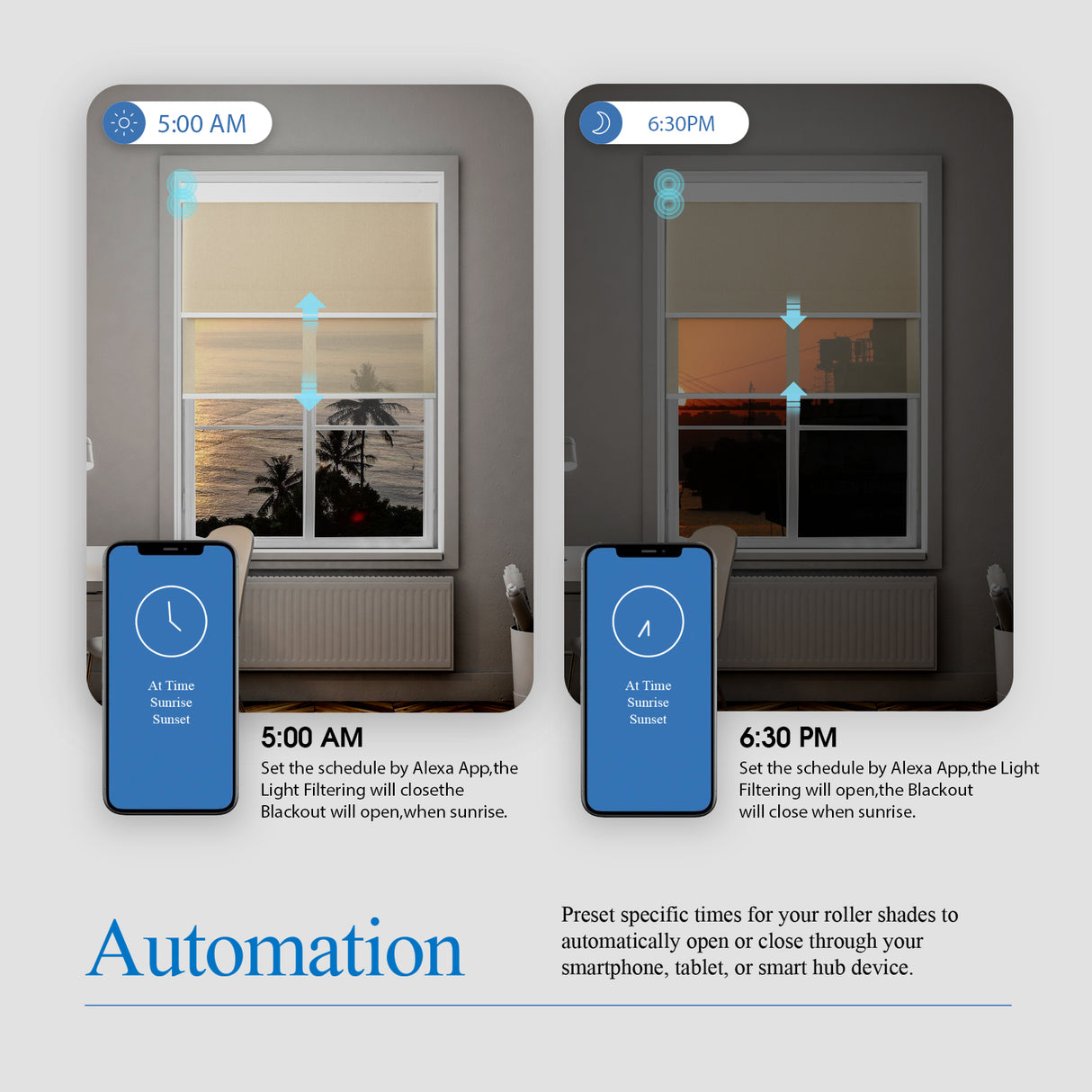 Smart Motorized Dual Pro Shades – Light Filtering & Blackout