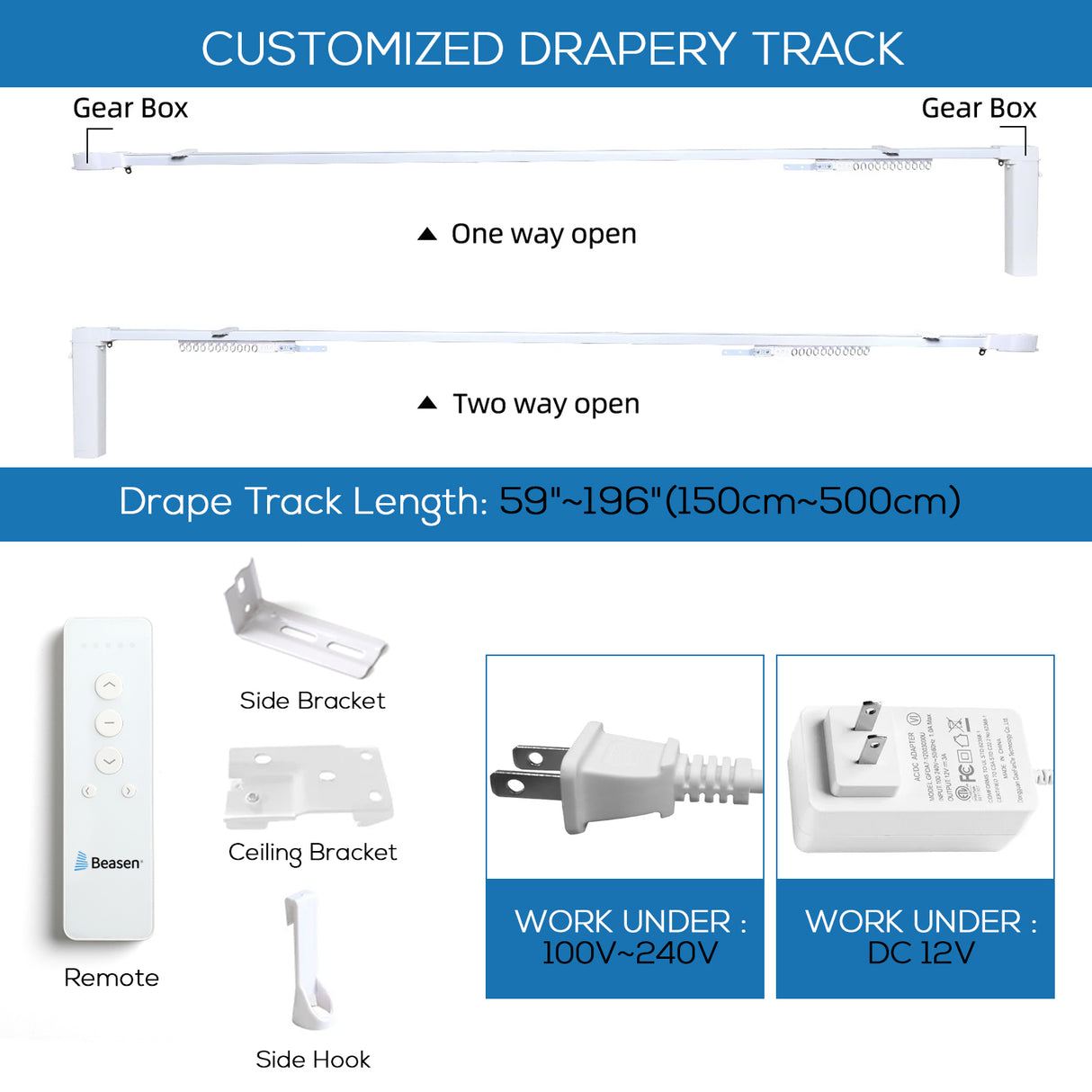 Motorized Linen Drapery Curtains – Smart Track System with 50/70/100% Blackout