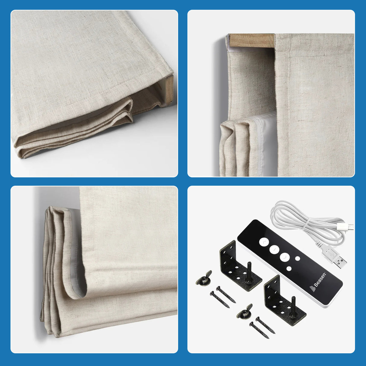 Smart Motorized Linen Roman Shades – 50% / 70% / 100% Blackout Terra