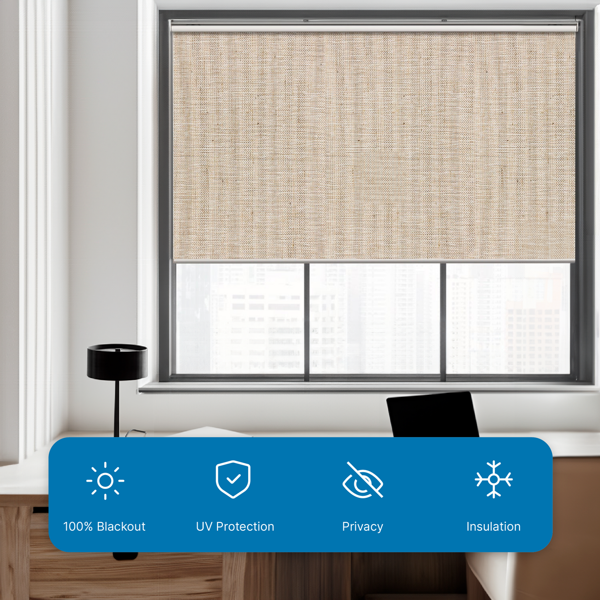 Smart Motorized Roller Shades 100% Blackout Linen