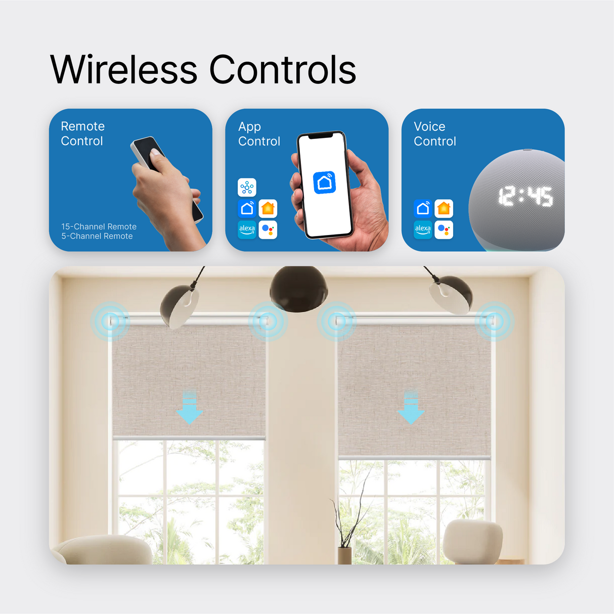 Smart Motorized Roller Shades 100% Blackout Linen