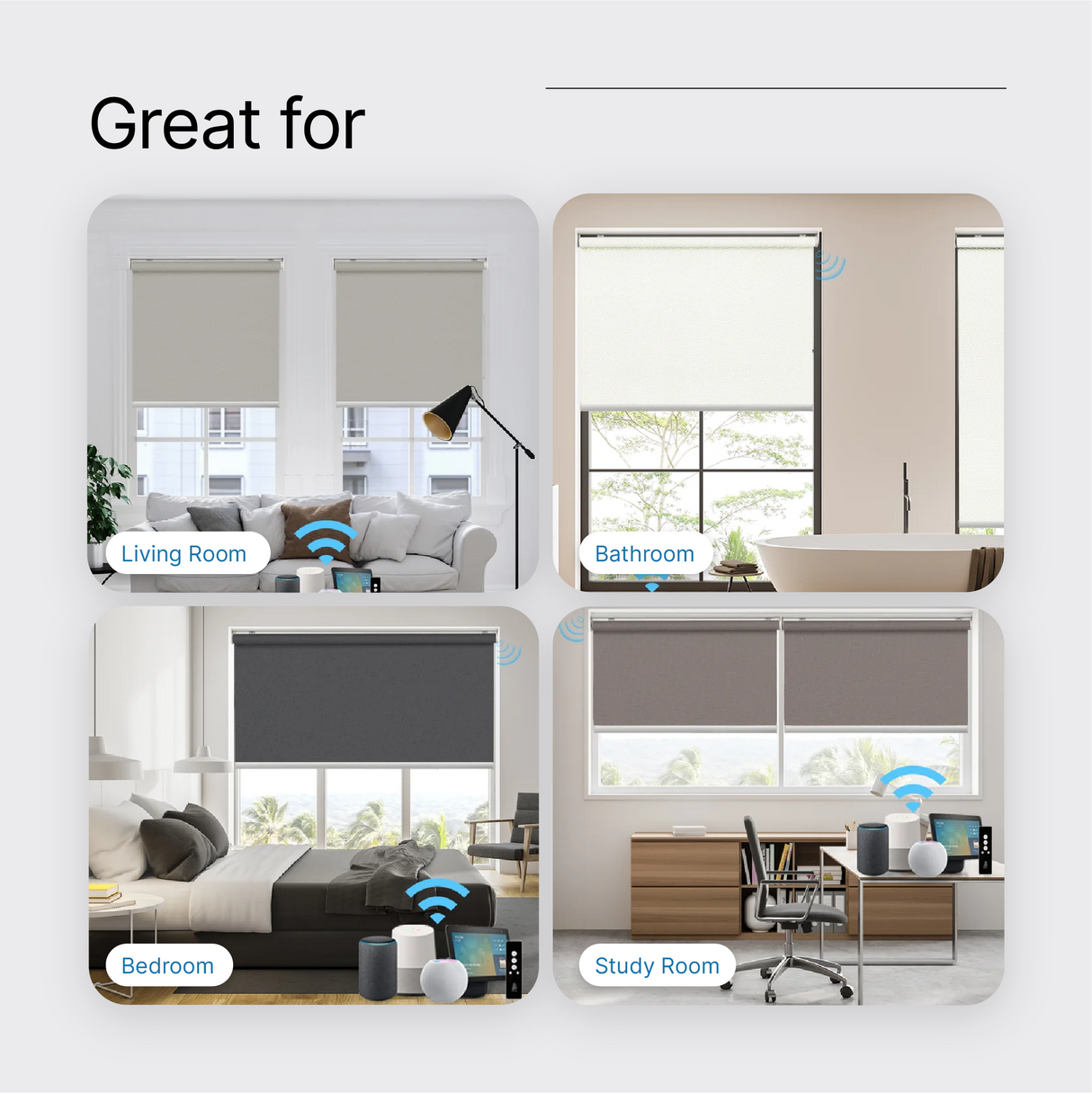 Smart Motorized Roller Shades 100% Blackout Meridian