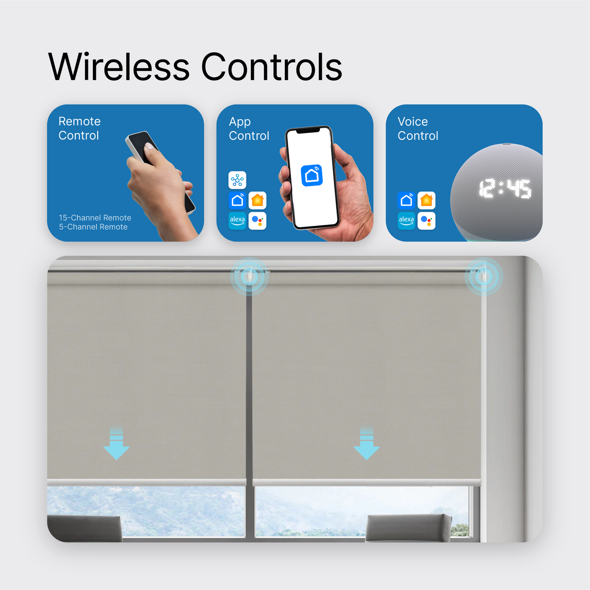 Smart Motorized Roller Shades 100% Blackout Meridian