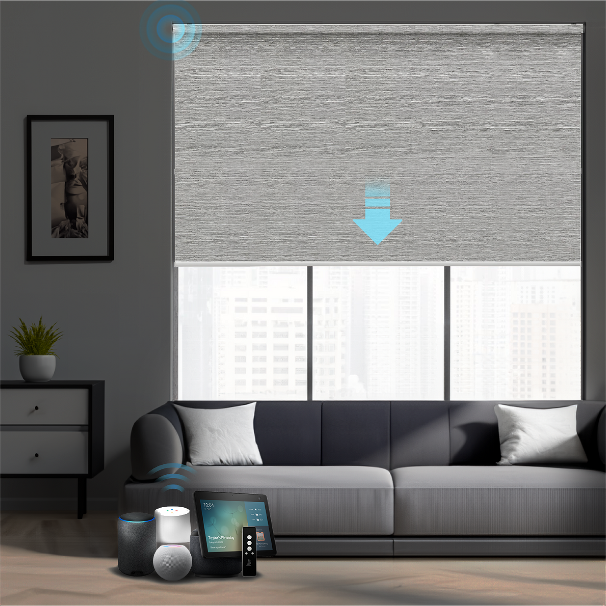Smart Motorized Roller Shades 100% Blackout Sierra