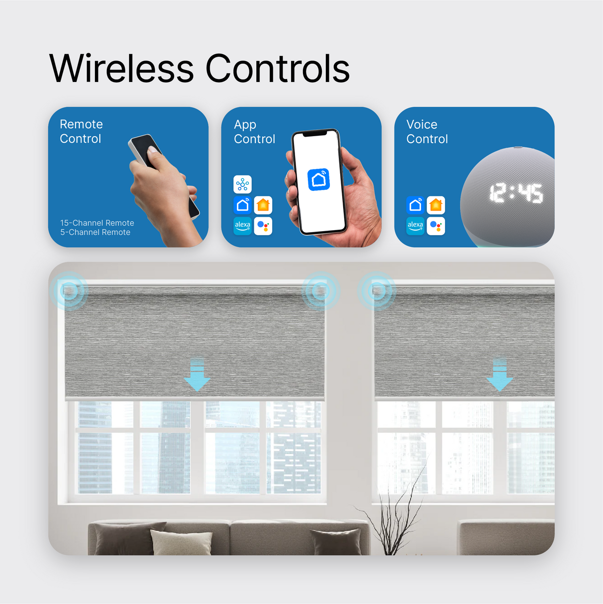 Smart Motorized Roller Shades 100% Blackout Sierra