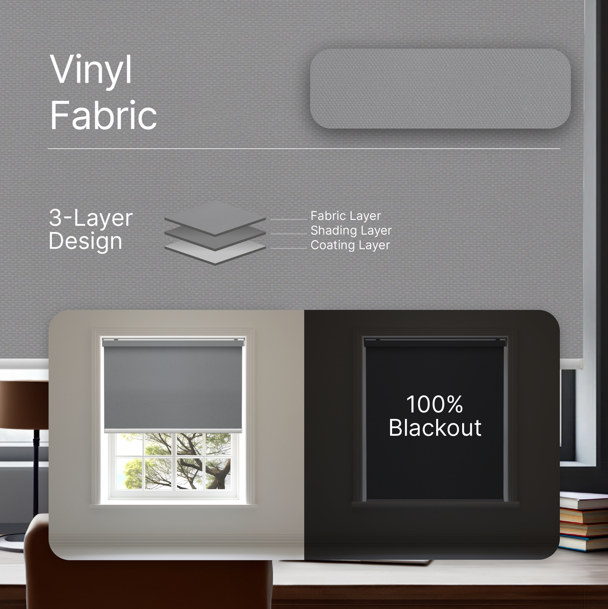 Smart Motorized Roller Shades 100% Blackout Vinyl