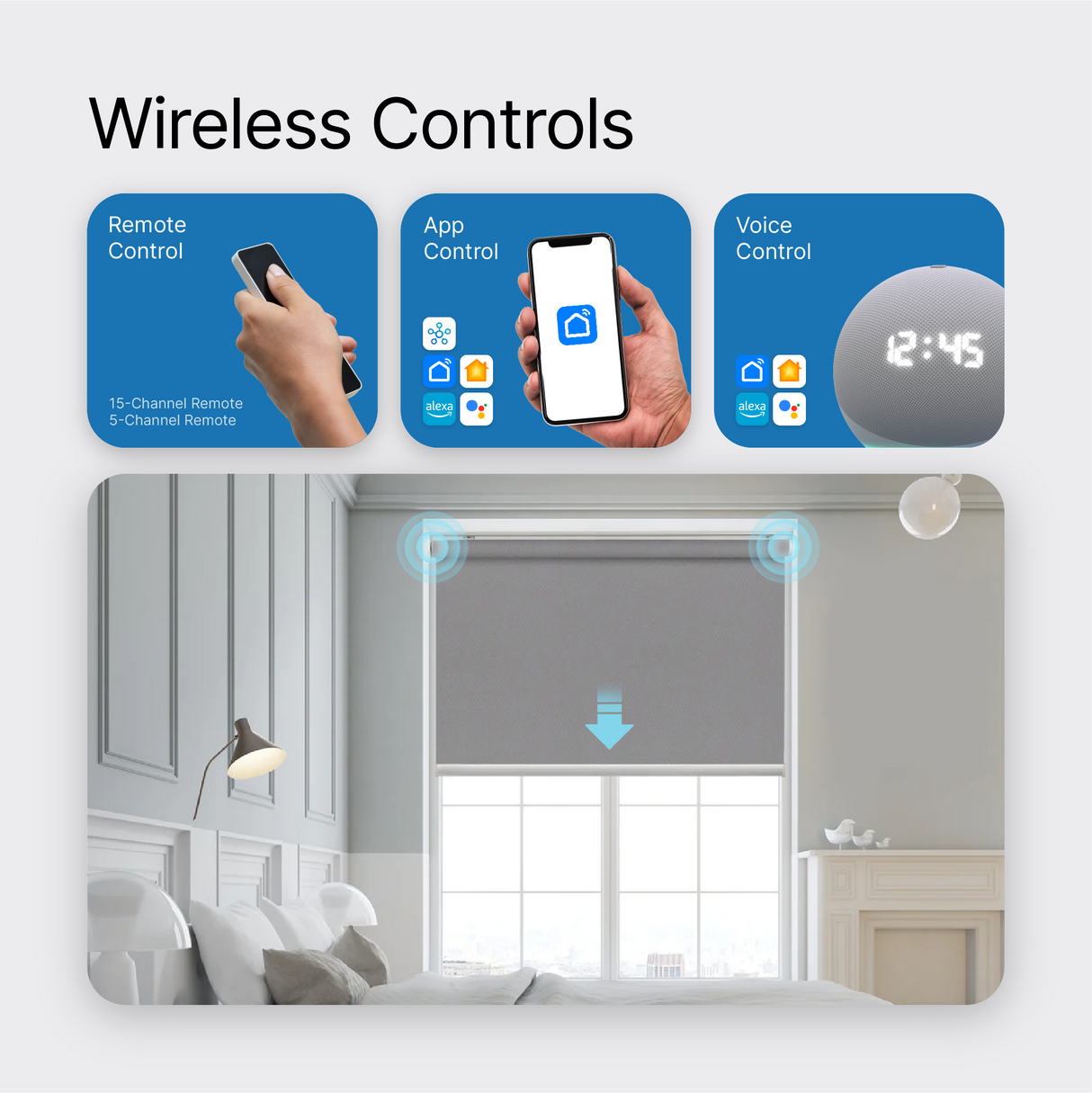 Smart Motorized Roller Shades 100% Blackout Vinyl