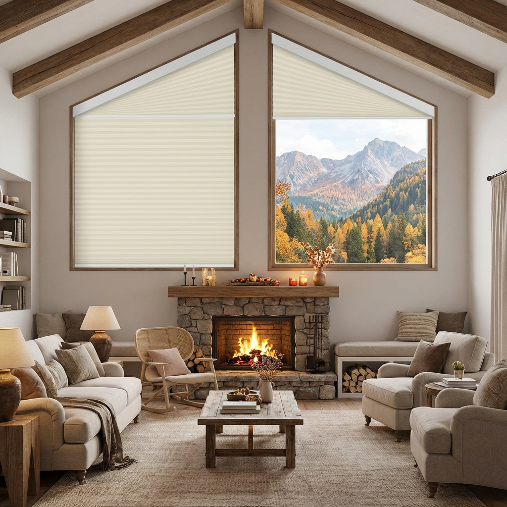 Smart Motorized Blackout Trapezoid Cellular Shades Eoza