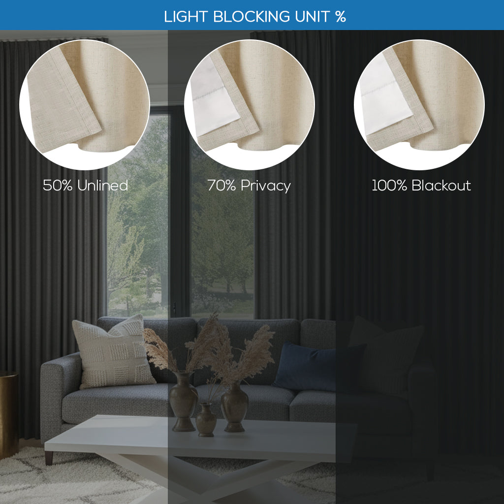 Motorized Linen Drapery Curtains – Smart Track System with 50/70/100% Blackout