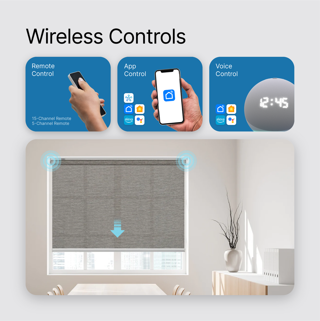 Smart Motorized Light Filtering Roller Shades 50% Blackout Sierra Translucent