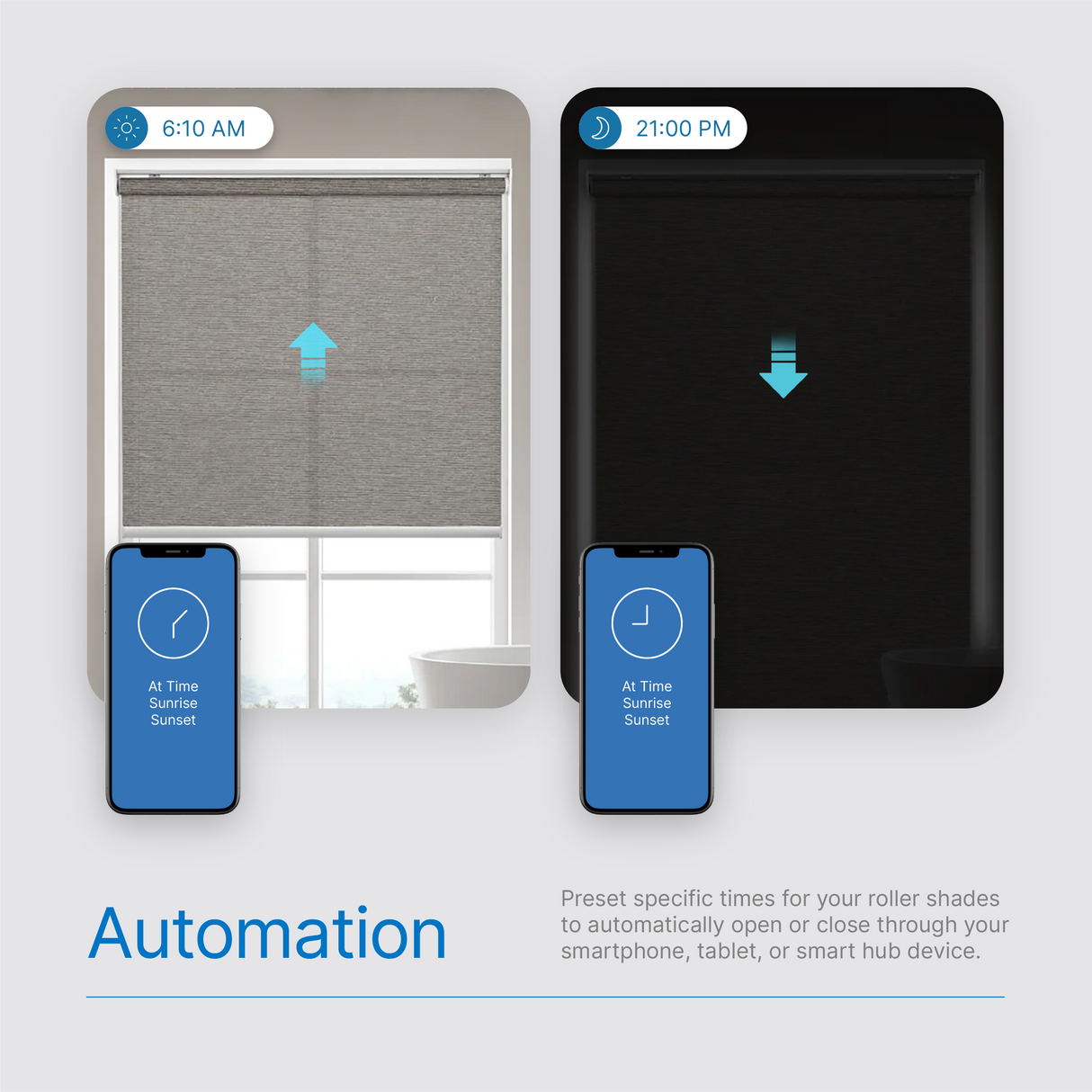 Smart Motorized Light Filtering Roller Shades 50% Blackout Sierra Translucent