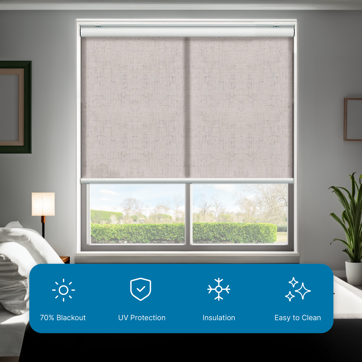 Smart Motorized Light Filtering Roller Shades 70% Blackout Linen Translucent