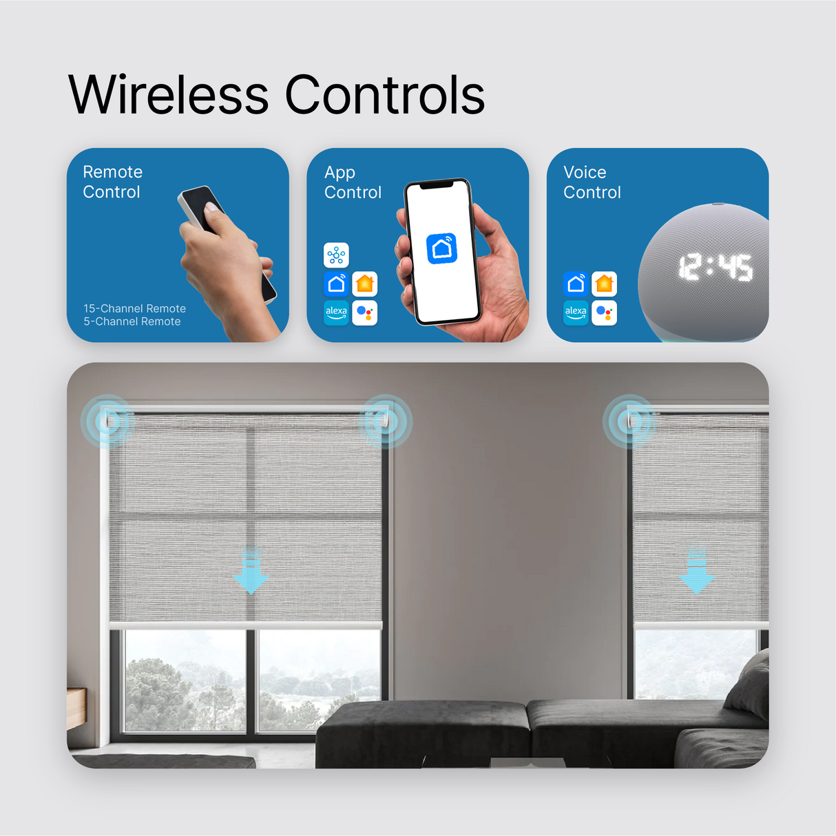 Smart Motorized Light Filtering Roller Shades 70% Blackout Linen Translucent