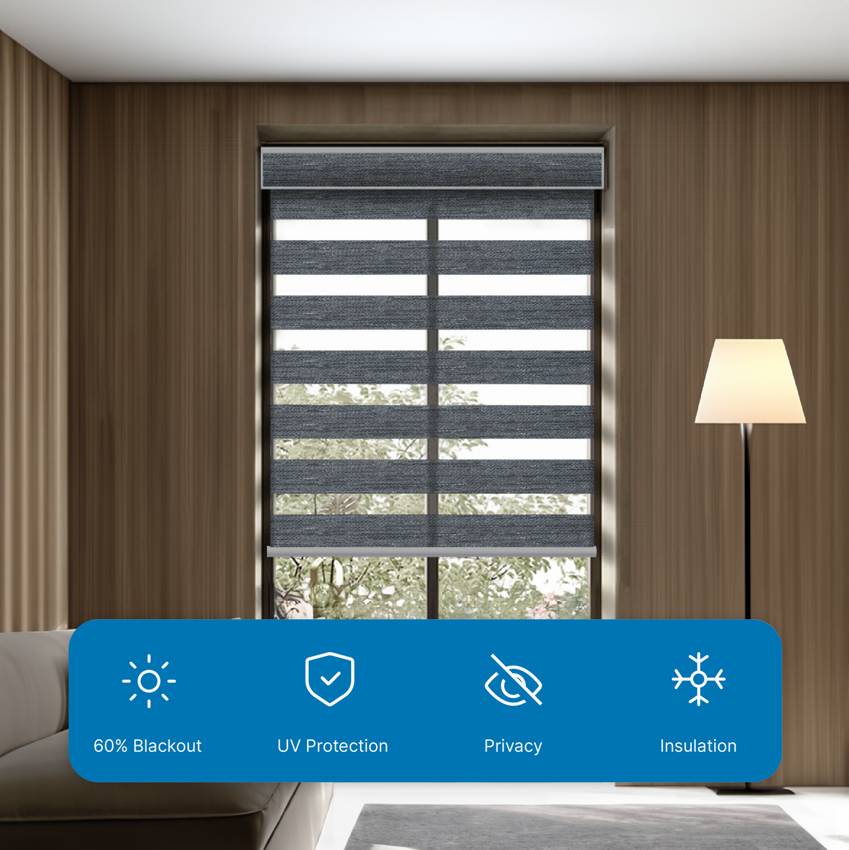 Smart Motorized Dual Zebra Shades 80% Blackout 95mm