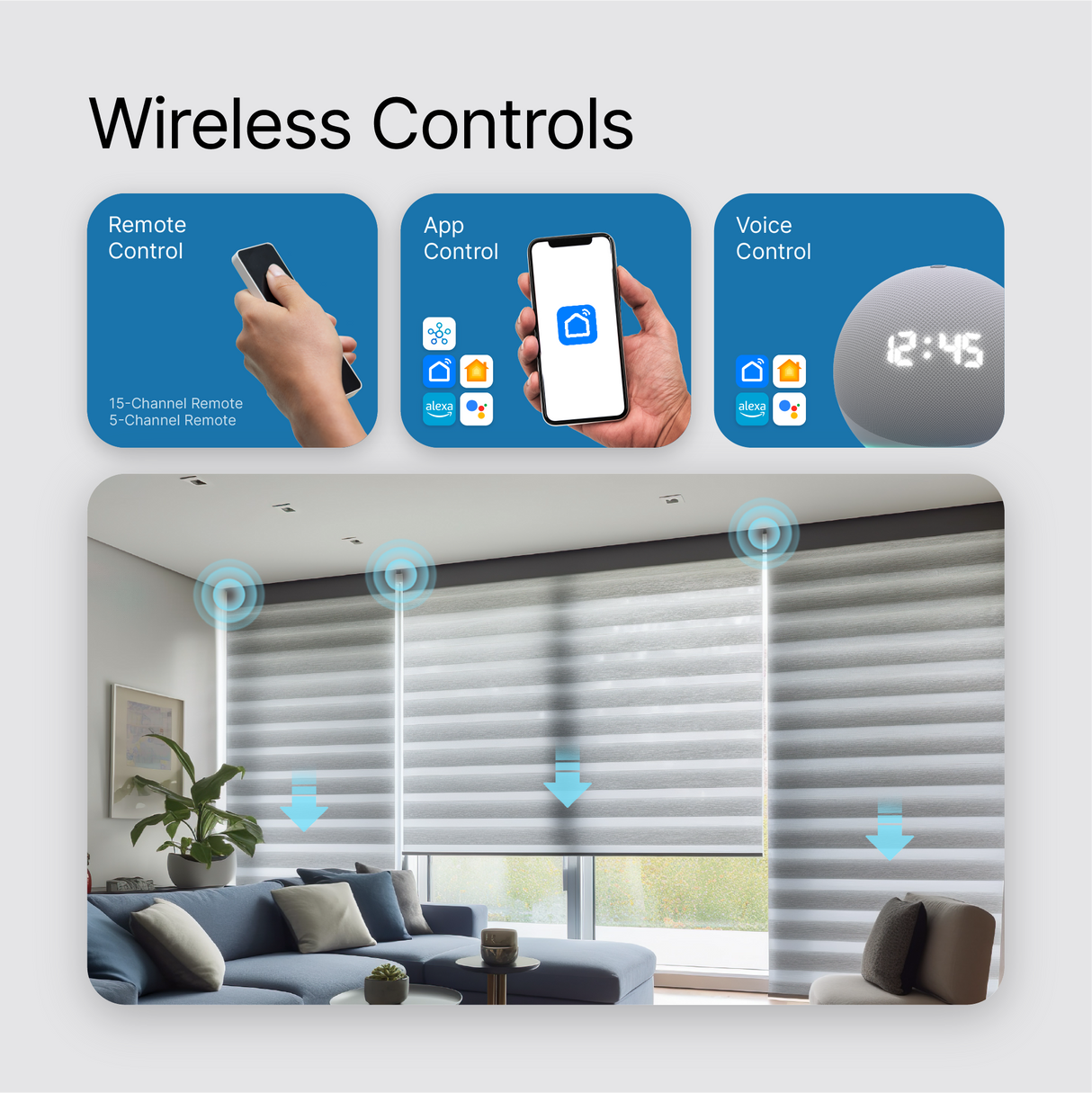 Smart Motorized Dual Zebra Shades 80% Blackout 95mm