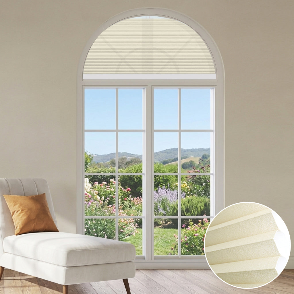 Smart Motorized Light Filtering Arched Cellular Shades Eoza
