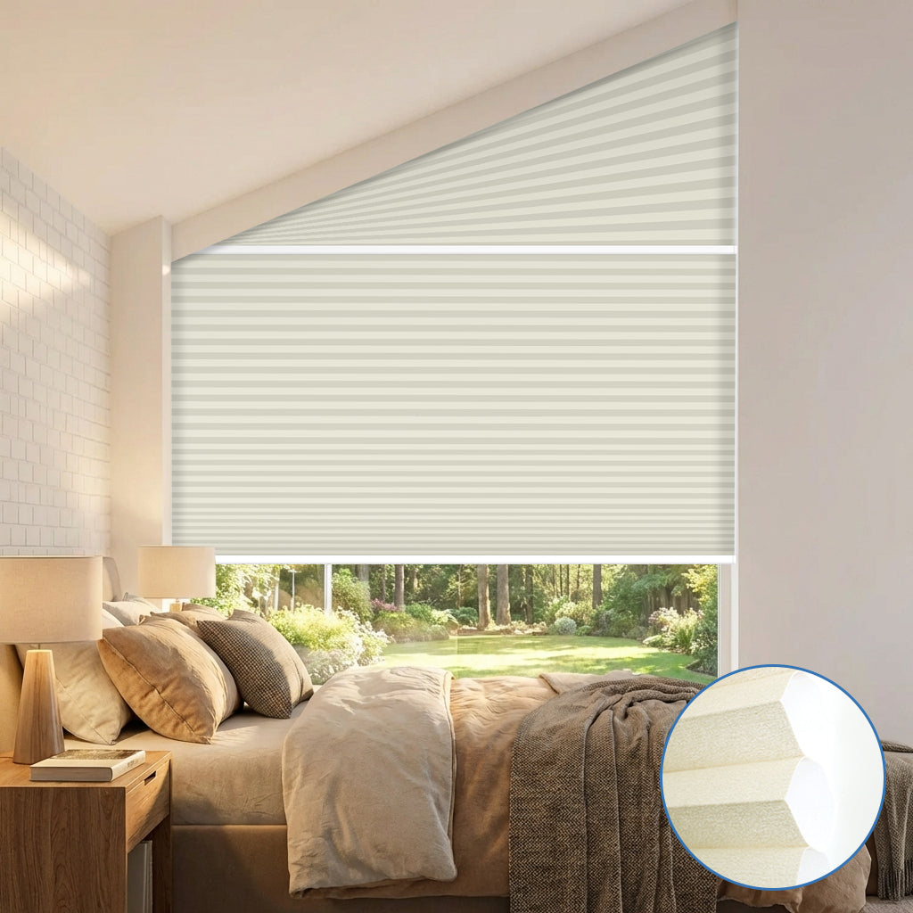 Smart Motorized Light Filtering Trapezoid Cellular Shades Eoza
