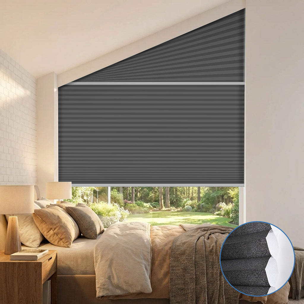 Smart Motorized Light Filtering Trapezoid Cellular Shades Eoza