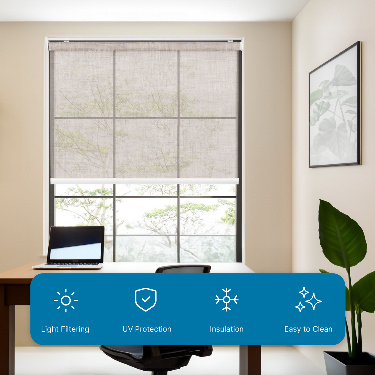 Smart Motorized Light Filtering Sheer Roller Shades Translucent Vision