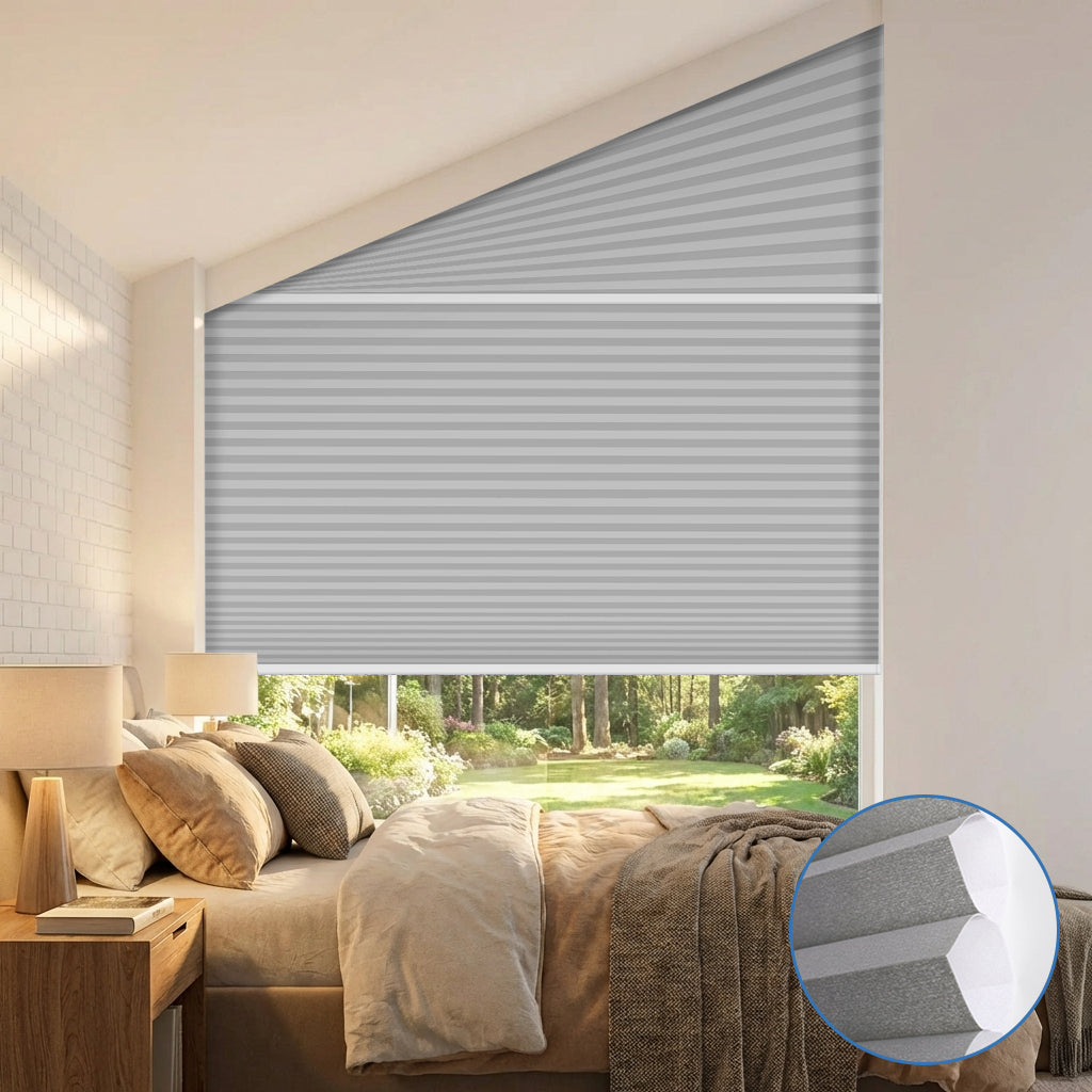 Smart Motorized Light Filtering Trapezoid Cellular Shades Eoza