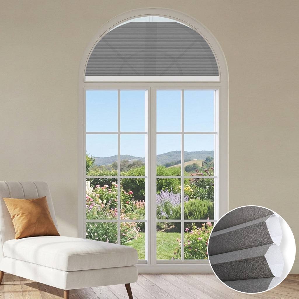 Smart Motorized Light Filtering Arched Cellular Shades Eoza
