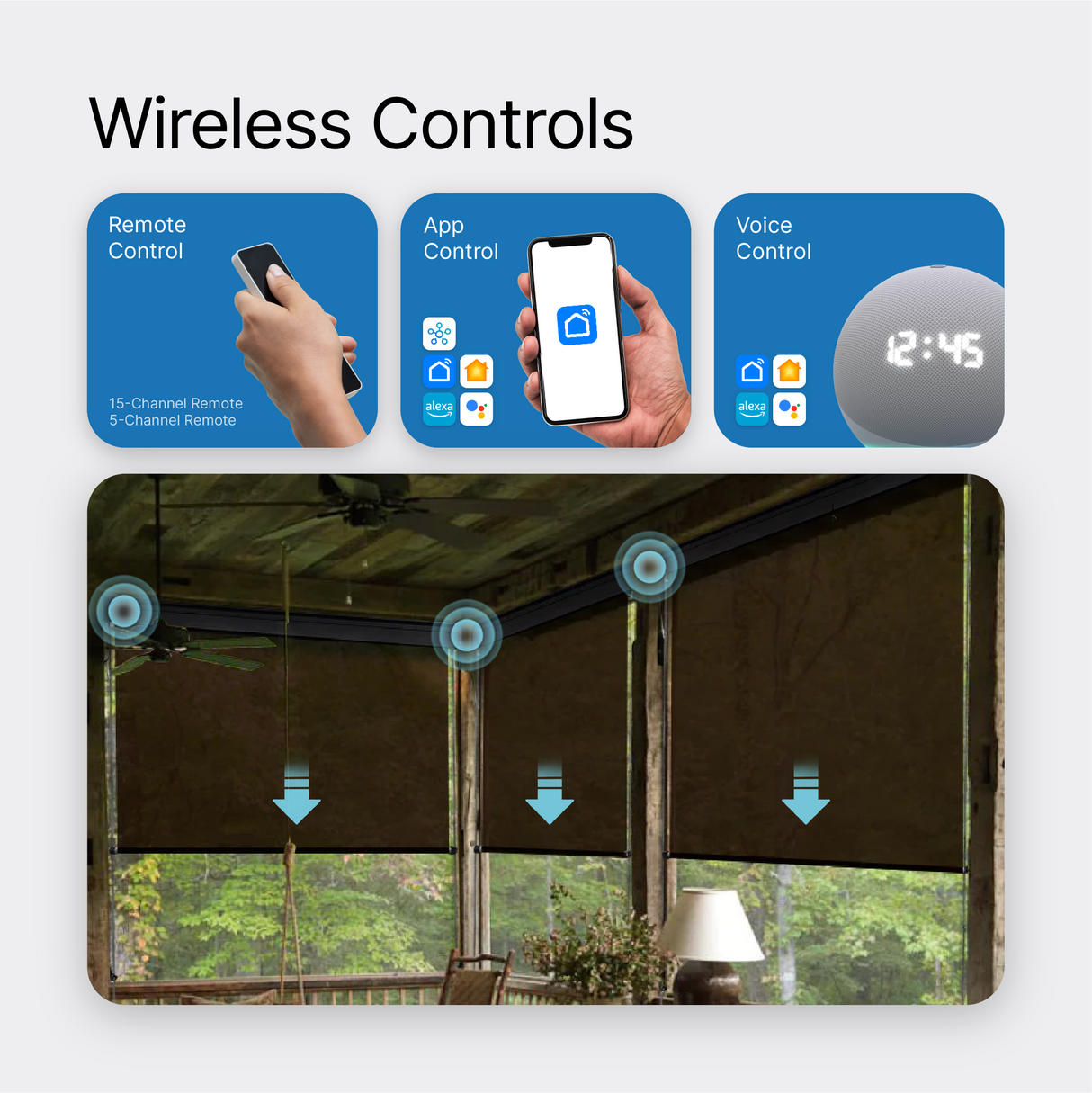 Smart Motorized Outdoor Shades 5% Openness