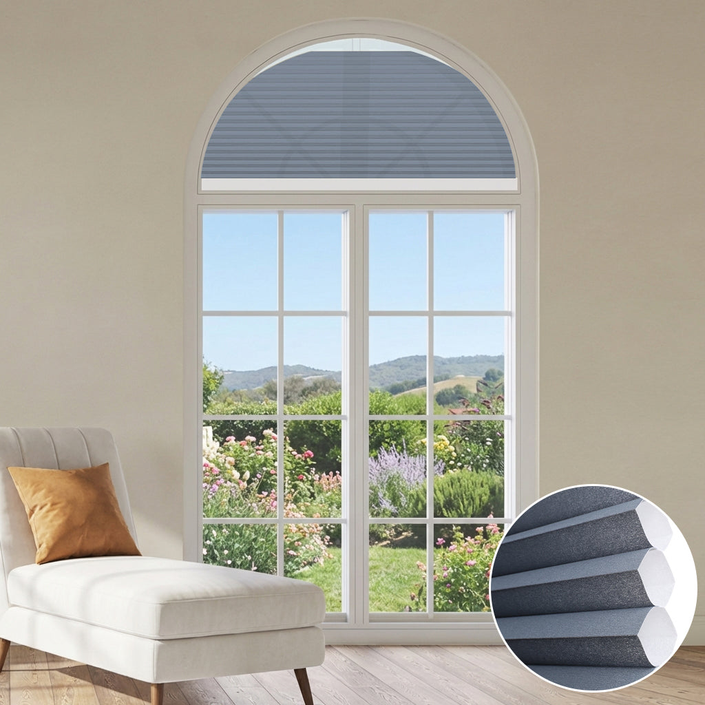 Smart Motorized Light Filtering Arched Cellular Shades Eoza