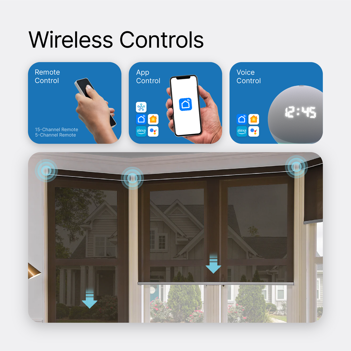 Smart Motorized Solar Shades Light Filtering 5% Openness