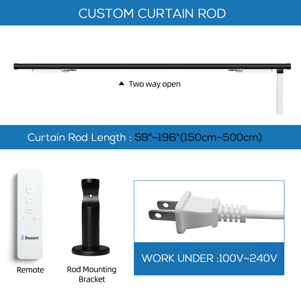 Motorized Linen Curtains with Drapery Rod – Designed Light in 50/70/100% Blackout