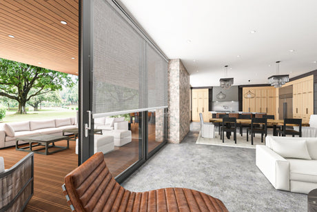 Indoor door with smart shade installed, blending seamlessly with modern interior design.