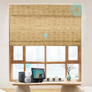 Smart Motorized Blackout Woven Wood Shades Viaura