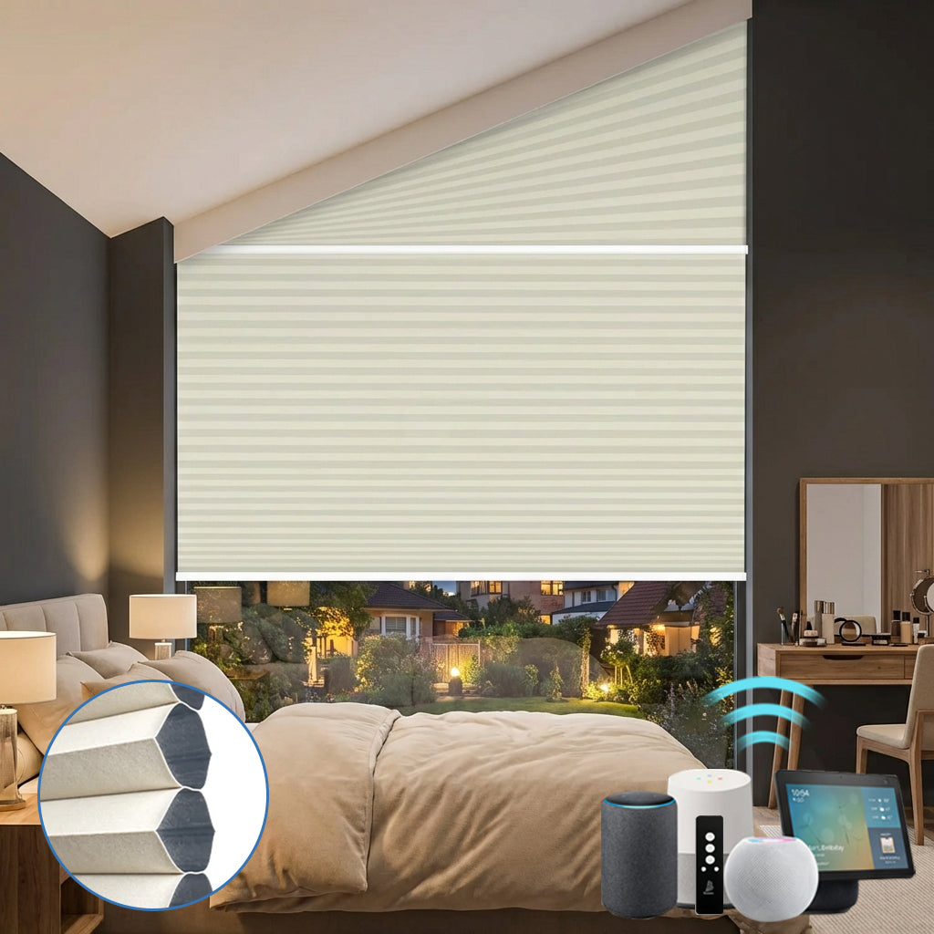 Smart Motorized Blackout Trapezoid Cellular Shades Eoza