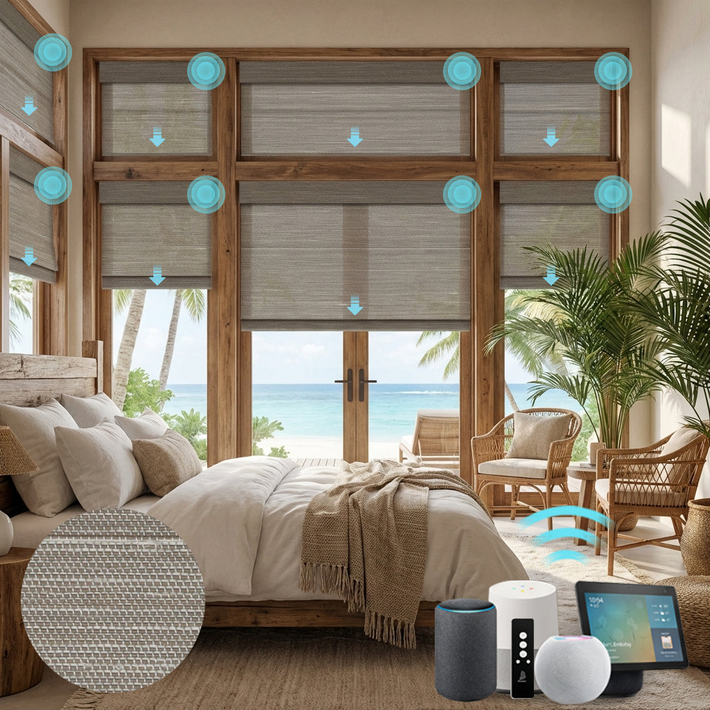 Smart Motorized 50%/70%/100% Blackout Woven Wood Shades - Tessa